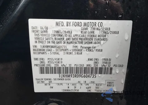 2009 Lincoln Mks z USA, uszkodzony, nr VIN 1LNHM93R09G604735